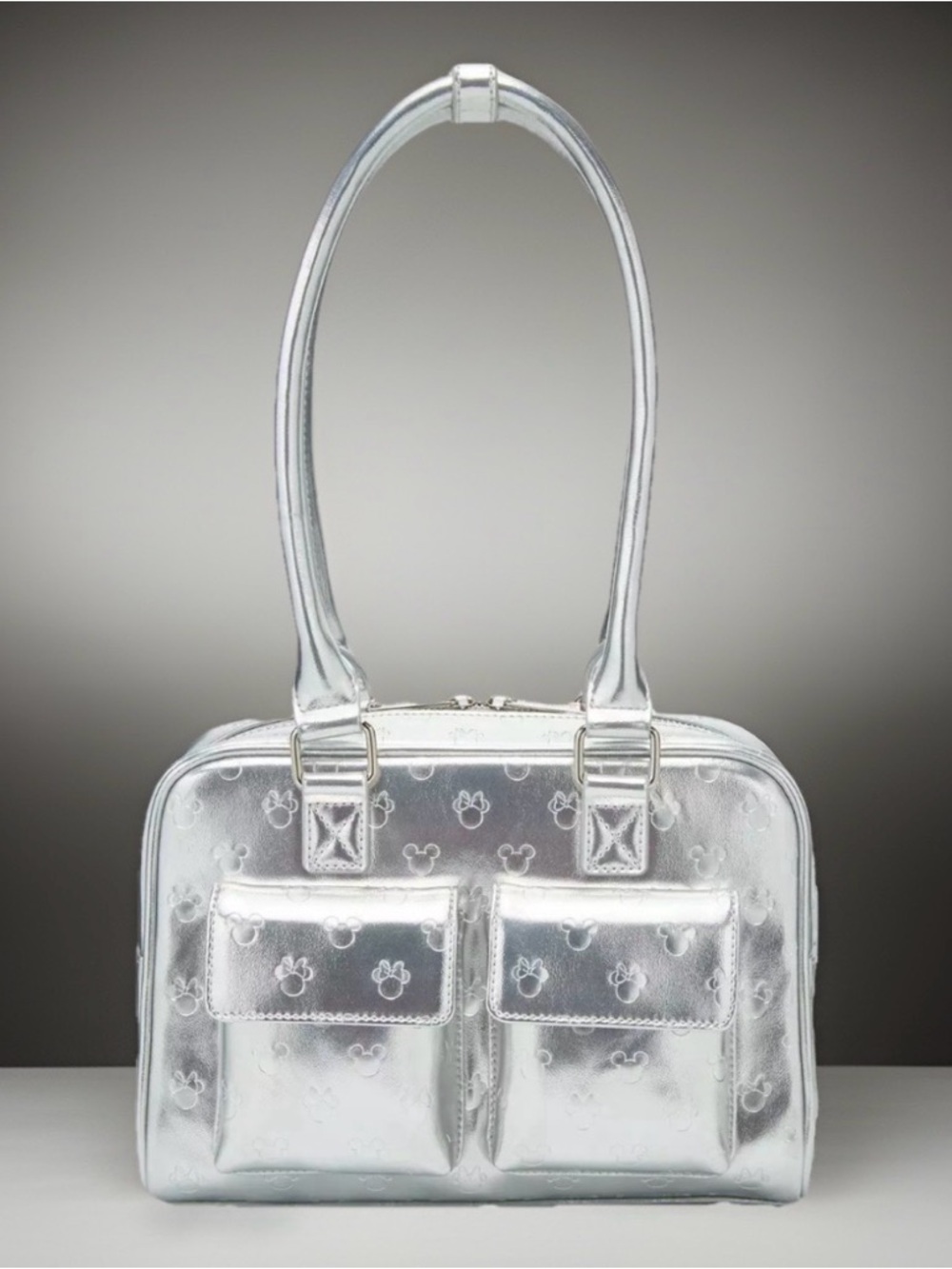 NEW Loungefly Disney Mickey & Minnie Metallic Silver Purse Bag BoxLunch Excl